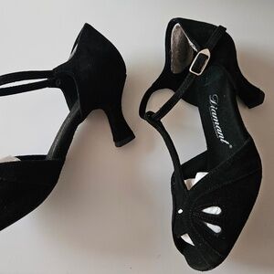 Diament Germany Black Suede T-Strap Dance Shoes UK 6.5 US 9 EU 40
